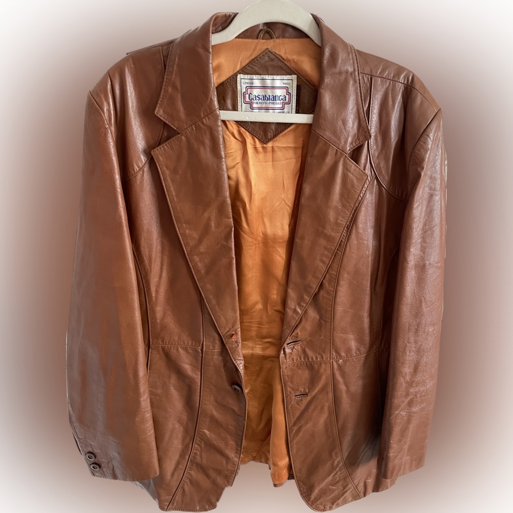 Vintage 70s Casablanca Orange-Tan Leather Trench